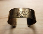 Thin Cuff Bracelet with Flower Embossed Brass