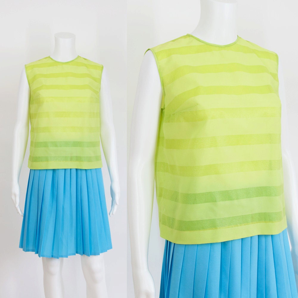 Neon Green Semi Sheer Stripe Top / M