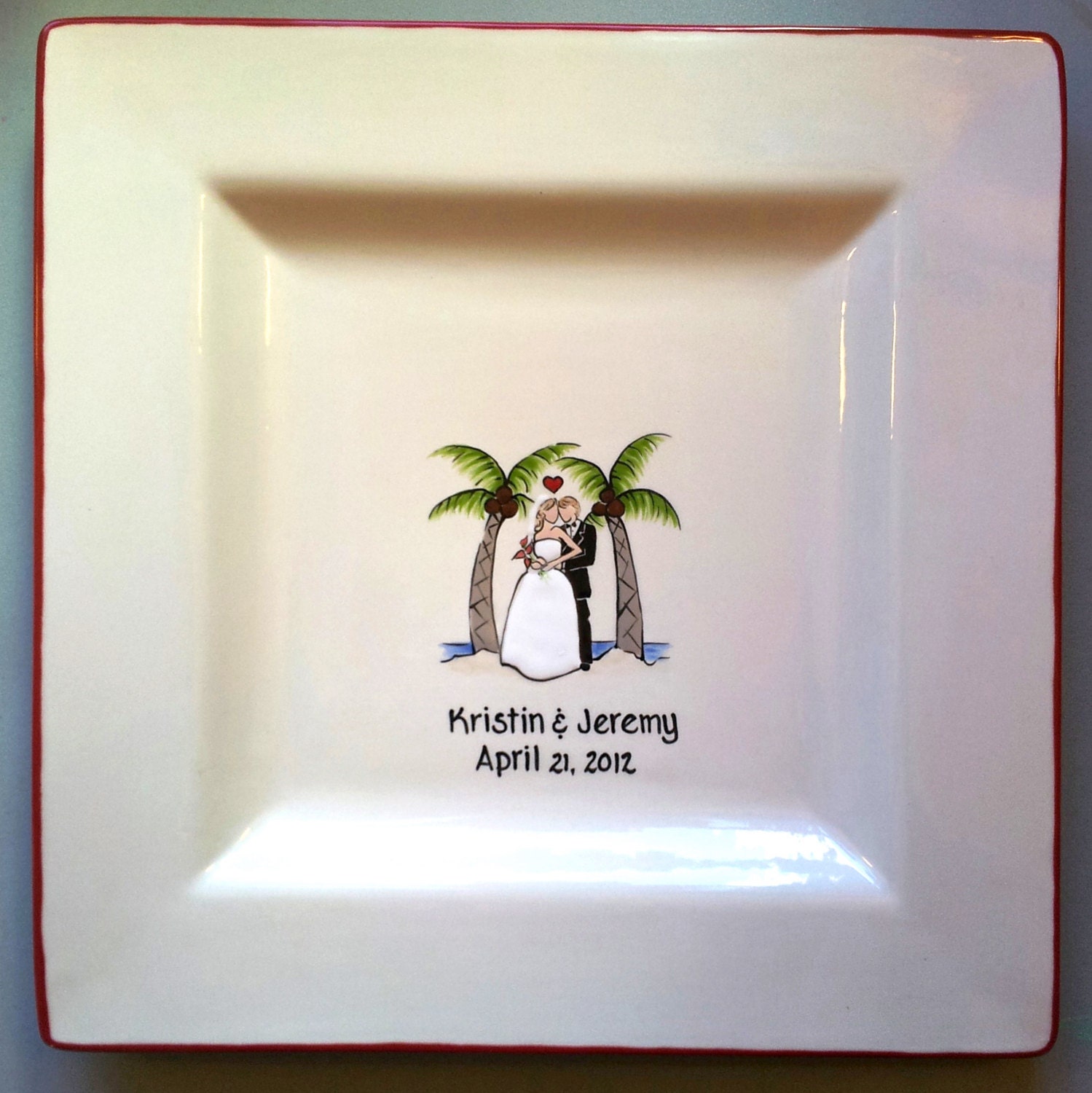 Wedding Guest Book Alternative - Guest Book Plate  - Signature Plate Guest Book -Tropical Bride and Groom