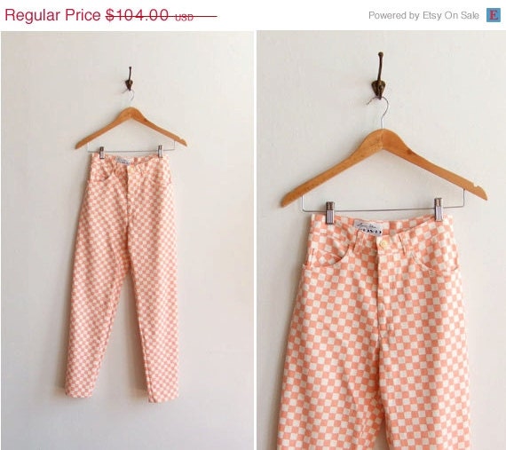 25% OFF FLASH SALE Sale////Vintage 1980s Kamosho pink and white checkered jeans