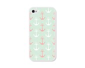 Anchor Apple iPhone 5 Case - Plastic iPhone 5 Case - Nautical iPhone Case Skin - Mint Green Peach Pink White Cell Phone