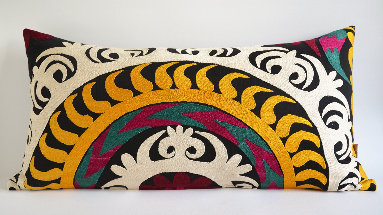Sukan / Vintage Hand Embroidered Silk Suzani Pillow Cover Decorative Pillow Lumbar Pillow Cover Bolster Pillow Silk Pillow