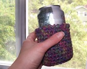 Crochet Can Cozy for Summer Beach Barbecues, Muted Purple Multicolor Soda Can Cozy, Multicolor Beer Can Cozy, Wedding Favor, Party Favor