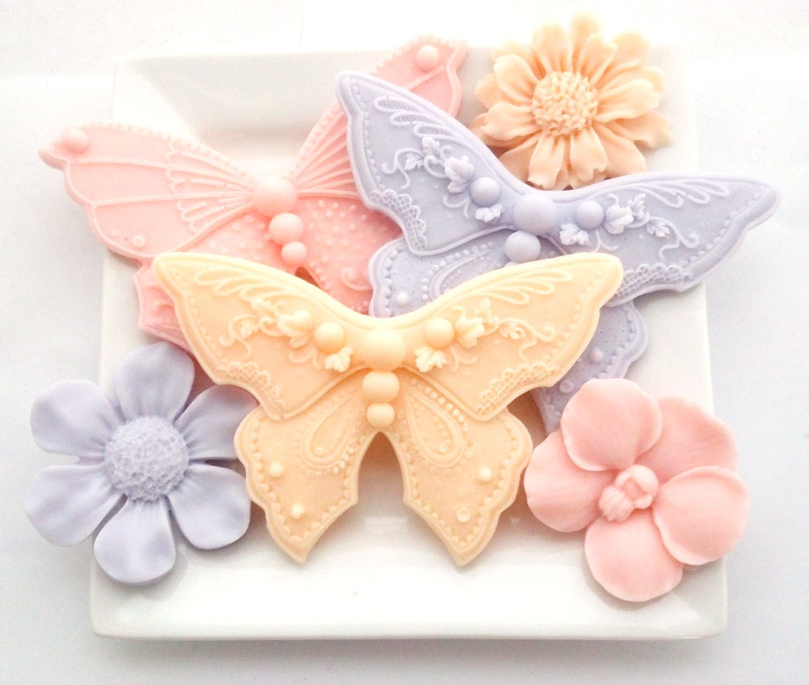 Mother's Day Gift Butterfly and Flower Soaps - Decorative Soap Hostess Gift Soap Vegan Pink Orange Purple Gift Set