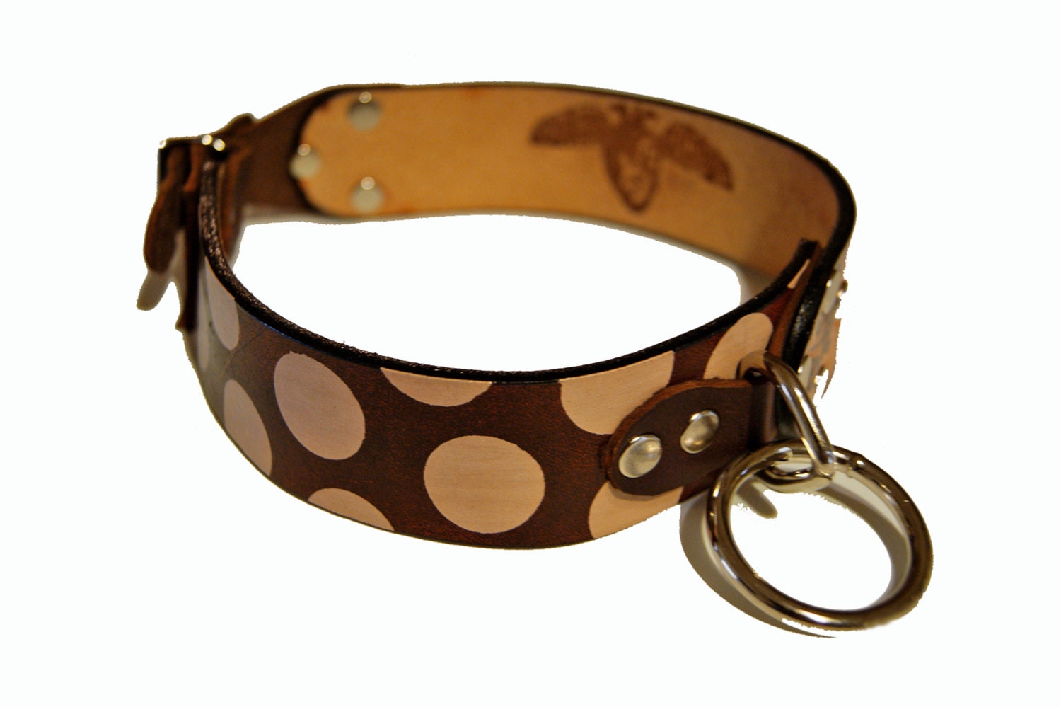 Circus Dog Collar Handmade Leather Screenprinted w Carousel Animals and Polka Dots