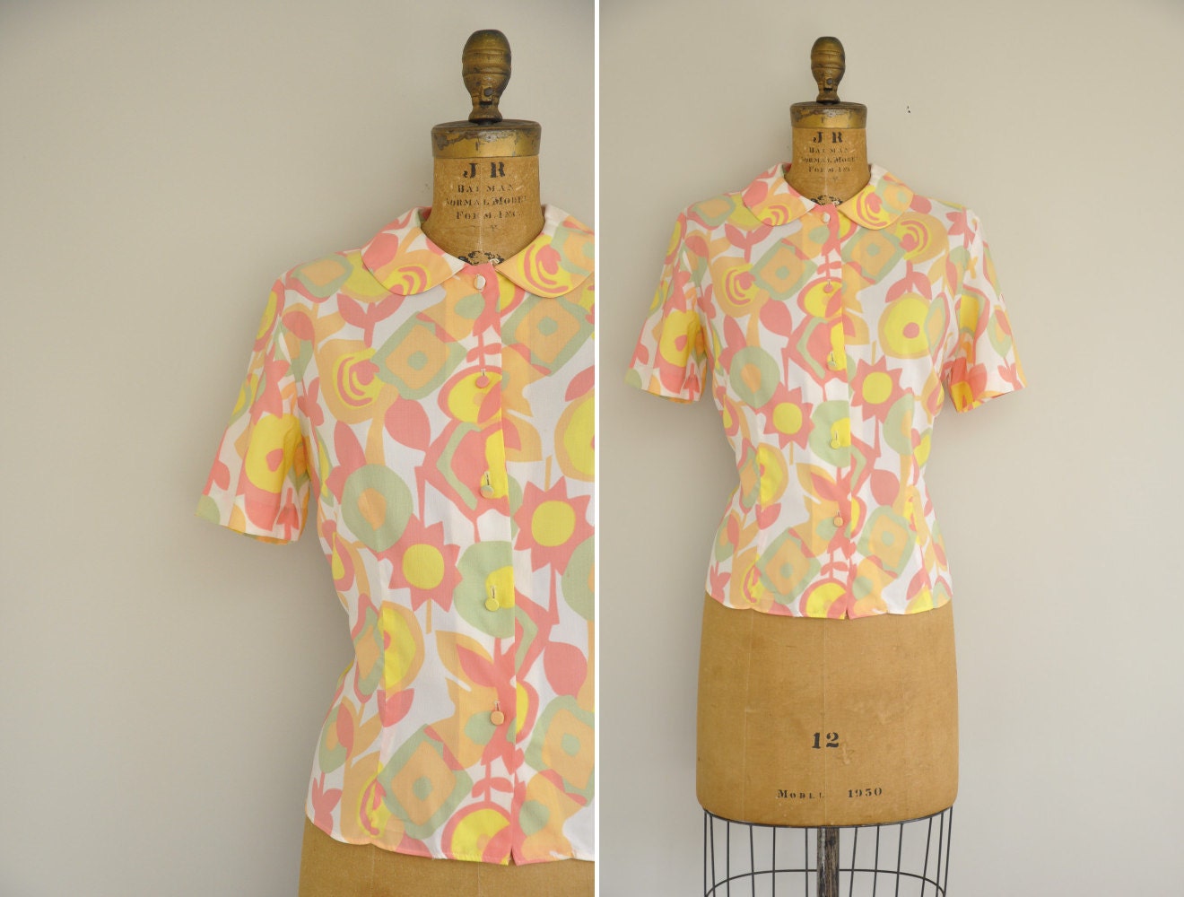 vintage 60s blouse / 1960s floral print blouse / 60s vintage top