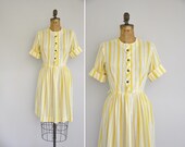 vintage 1960s dress / 60s yellow stripe dress / 1960s cotton summer dress