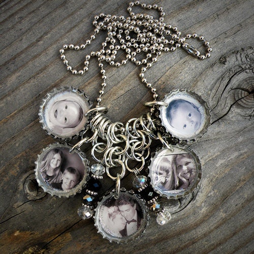 Custom 5 Charm Photo Bottle Cap Necklace - Extra Bling