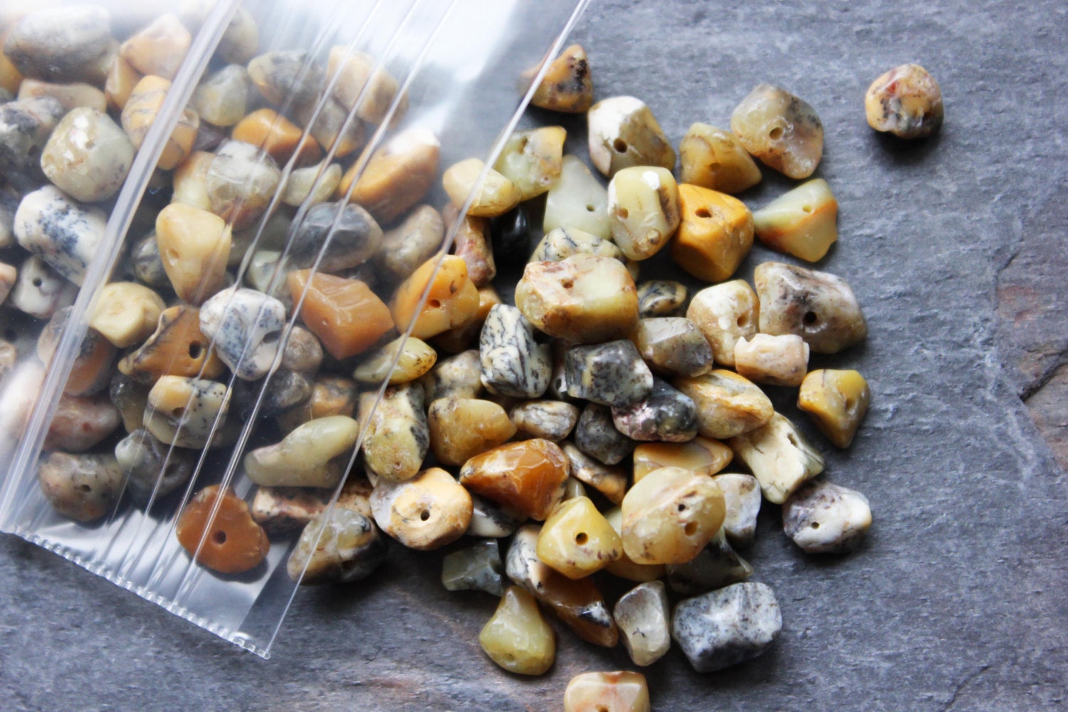 Yellow Jasper Pre-Drilled Stone Chip Beads - 3 ounce bag