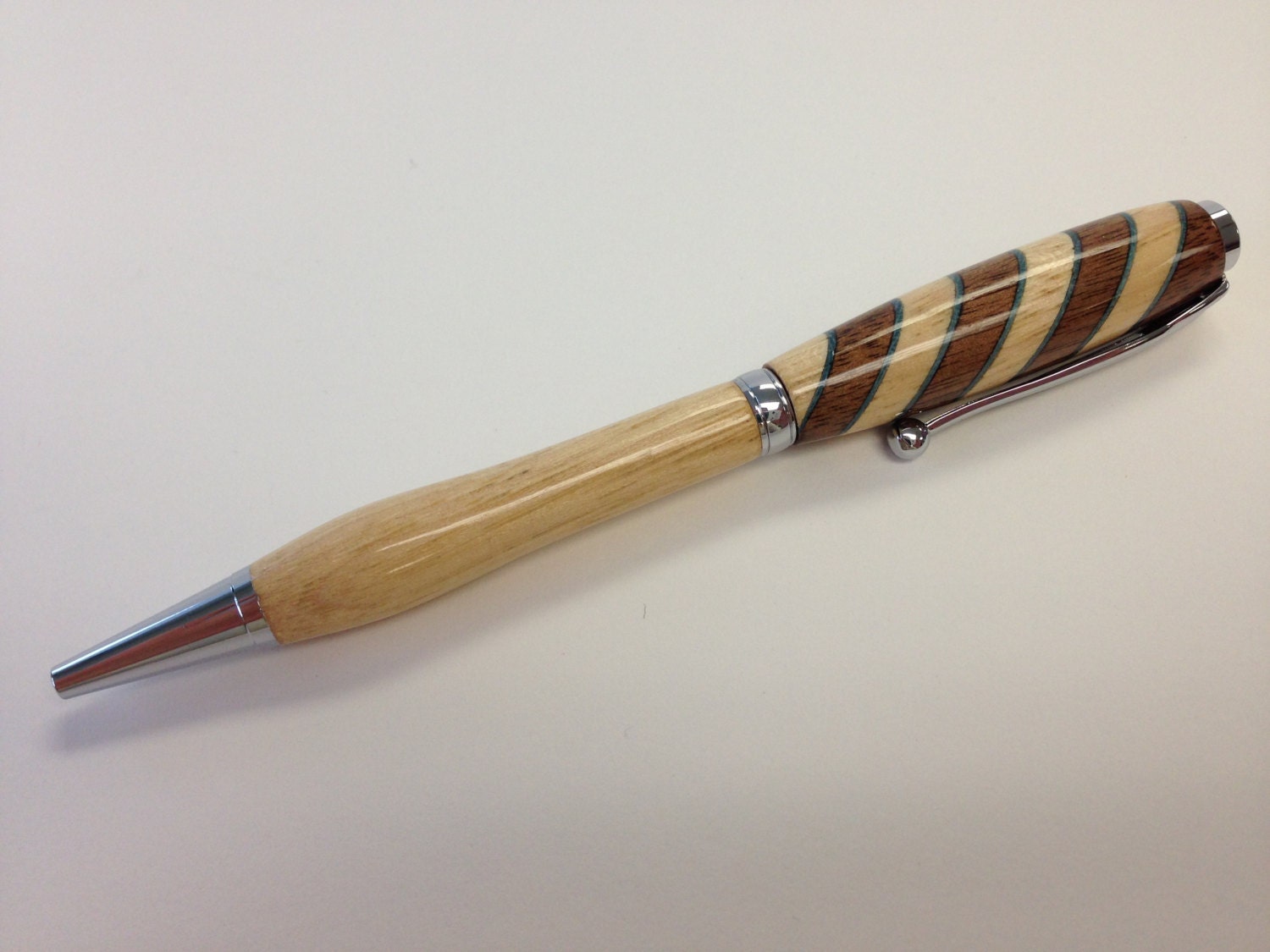 Hand Turned Wood Pen Wood Veneer Inlay Laminated by mollysummers