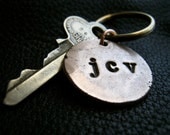Personalized Monogrammed Key Chain Keychain in Solid Hammered Bronze  - Lower Case
