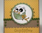 BABY PANDA Congratulations baby card - OOAK - Blank inside - unisex