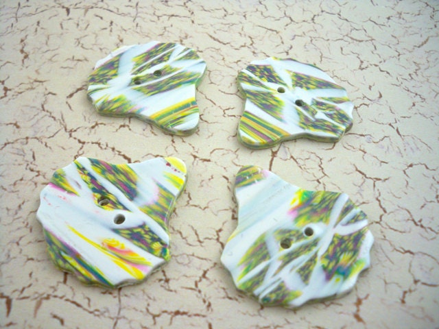 Four buttons petal shaped unique handmade colorful large closures