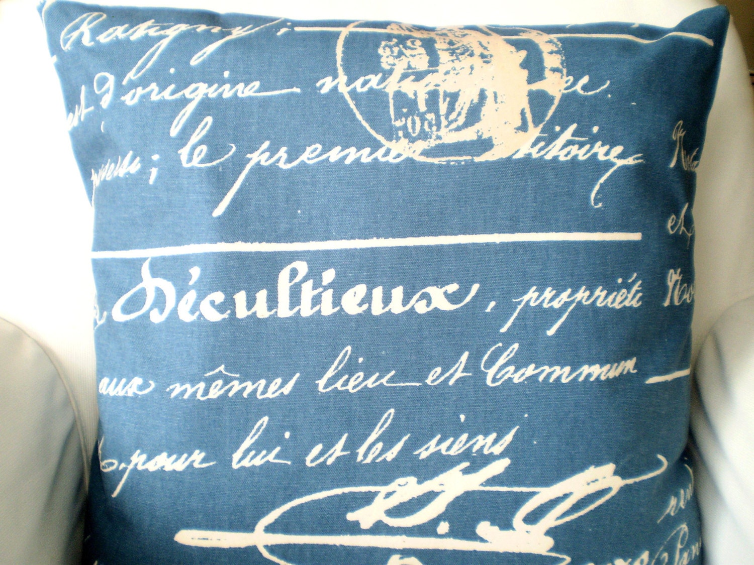 Pillows Decorative Pillows Accent Pillows Throw Pillow Cushion Covers Denim Blue Natural Penmanship BOTH SIDES - Pair of Two 18 x 18