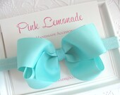 Large Aqua Boutique Bow Headband, Baby Headband Made to Fit