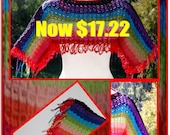 Rainbow Very Cropped ShoulderNSleeves BoHo Hippie Gypsy Sweater