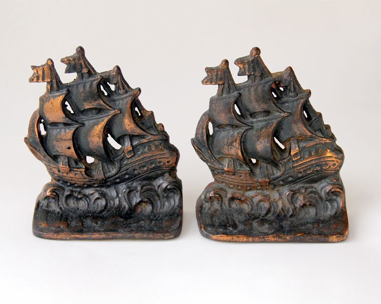 Ship Book Ends Cast Iron Vintage