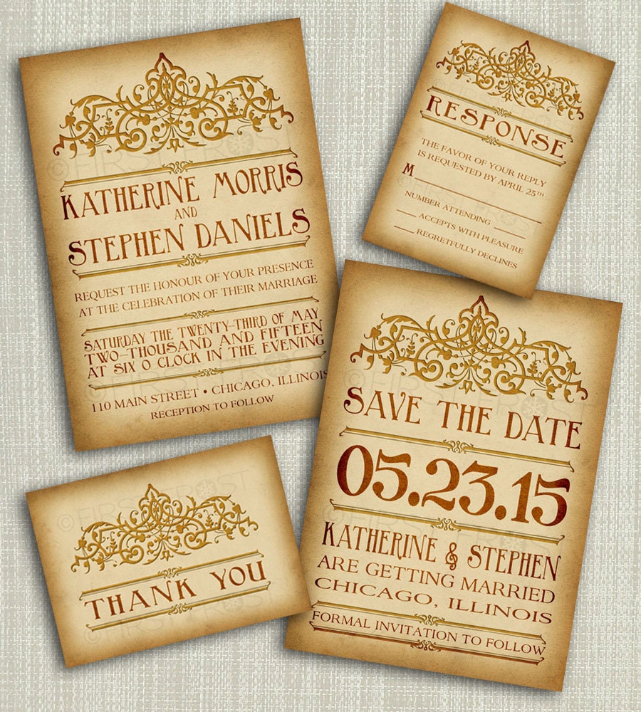Printable Vintage Style Wedding Invitation Suite - DIY 4 Pieces Steampunk Il_170x135