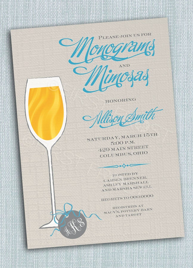 Monogram and Mimosas Printable Card - Wedding Bridal Shower Tea Luncheon Il_170x135