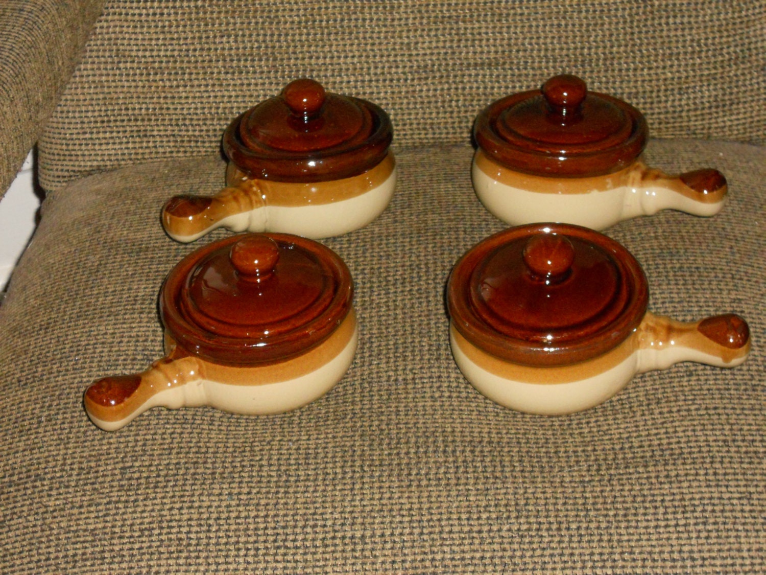 Stoneware French Onion Soup Bowls/Crocks With Lids-Set of 4
