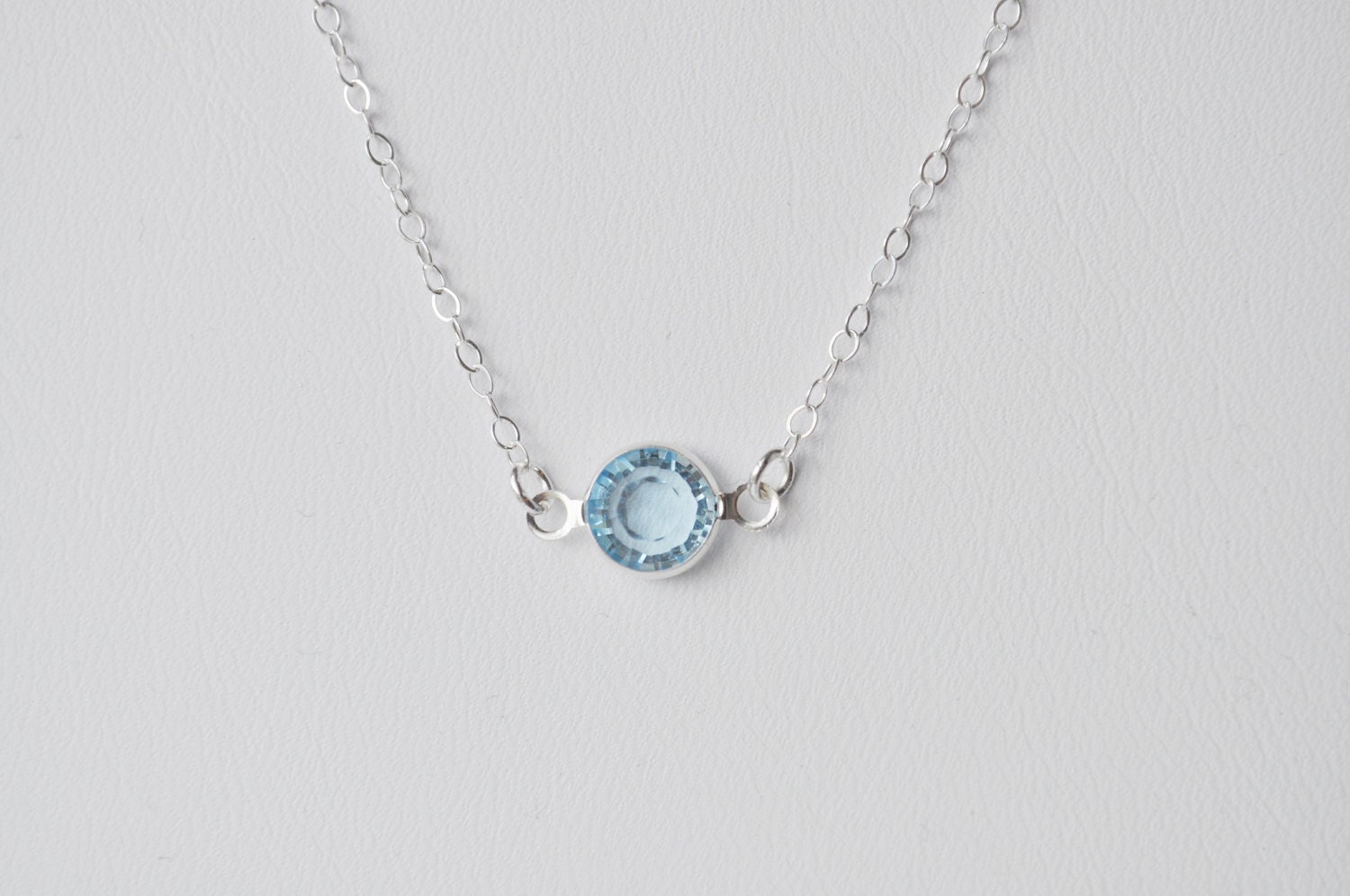 Tiny Pebble Necklace - round aquamarine crystal sterling silver dainty march birthstone - simple everyday jewelry - adenandclaire