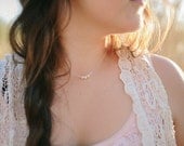 Three Pearls Necklace - tiny freshwater pearl beaded little sterling silver or gold filled - simple wedding or everyday jewelry