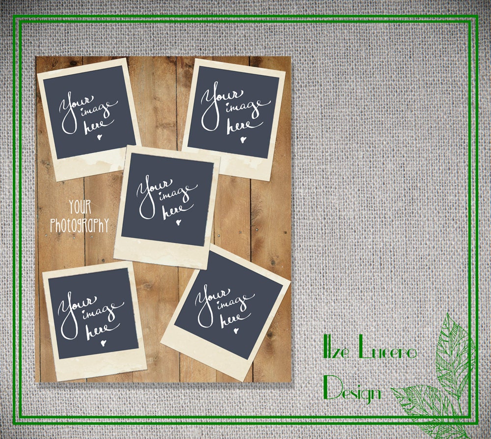 8x10PSD poster / storyboard / blog / marketing template Polaroids on wooden board vertical