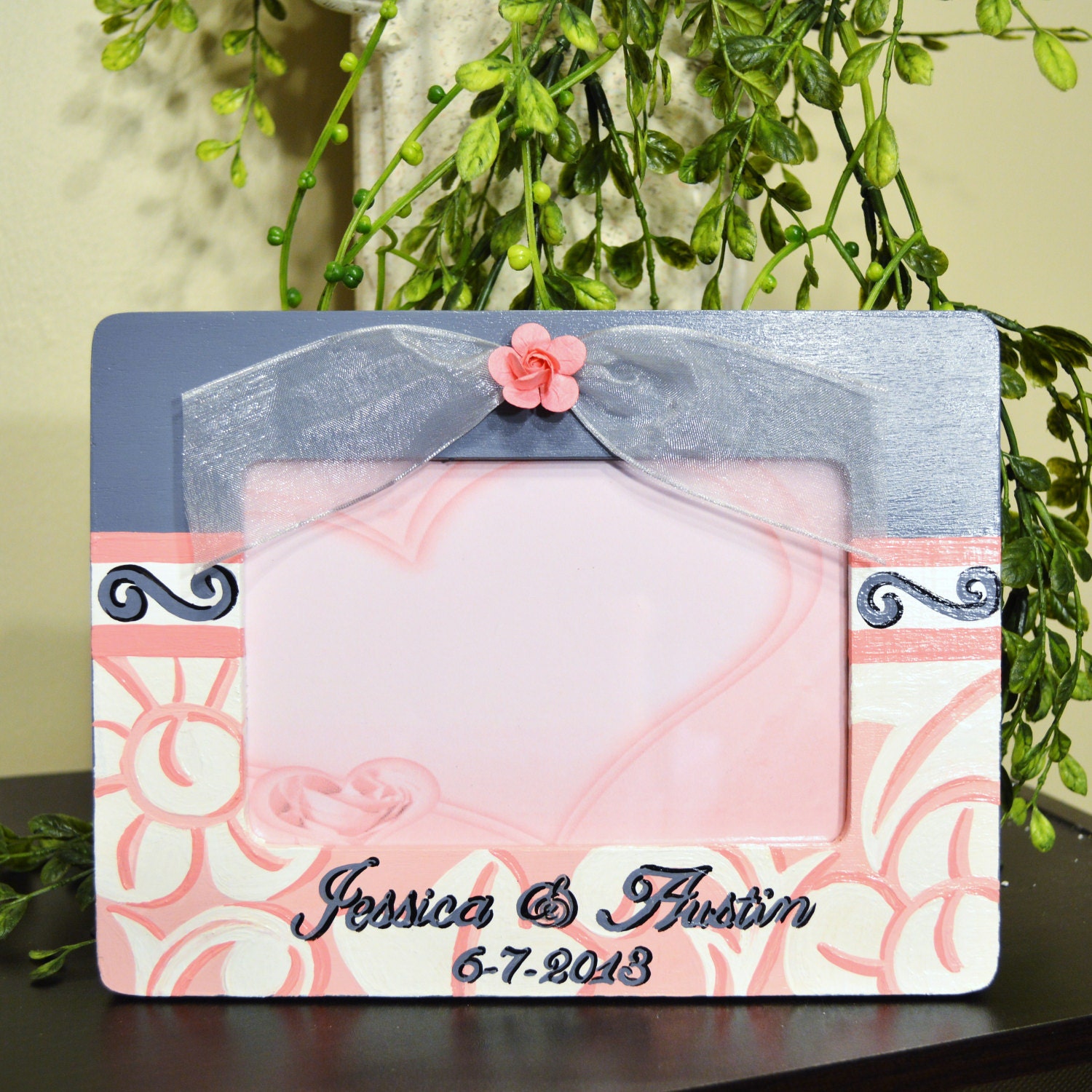 Personalized Bride and Groom Hand Painted Frame