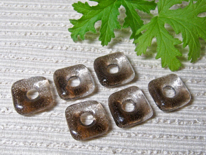 Handmade SQUARE Fused Glass Beads / Set of 6 / Translucent  Coffee Brown Blend / For Your Handcrafted Jewelry Designs or Crafts