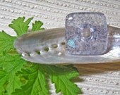 1 Sparkly Glass Meditation Bead / Kiln Cast Glass Square Donut /  Small Focal Bead / Clear Purple blend with Dichroic