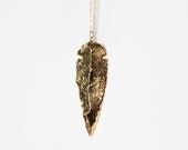 Large 24k Gold Dipped Arrowhead Necklace - OOAK - 34 inch