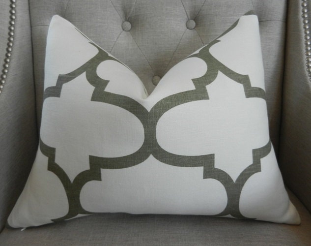 Decorative Designer Pillow Cover - 16"X20" - Windsor Smith for Kravet  - Riad print  in Coconut - Pattern on the front