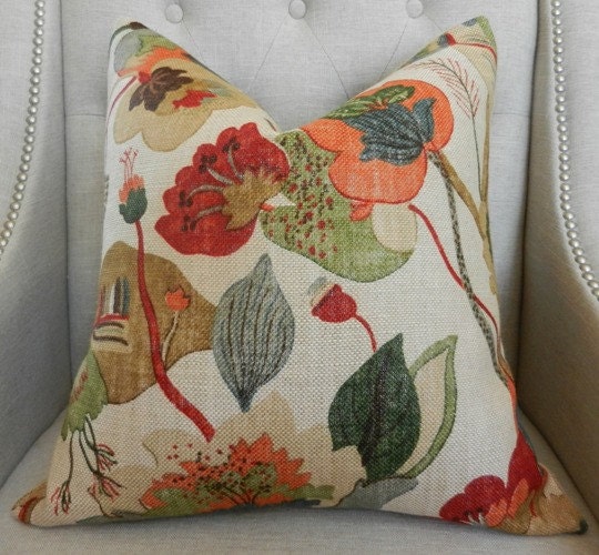 Decorative Designer  Pillow Cover - 20"X20"- GP&J Baker - California print in Red/Cream color - Pattern on the front