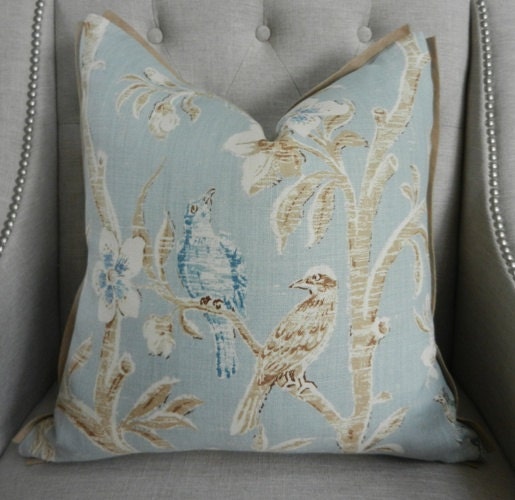 Decorative Designer pillow cover - 20X20 - GP & J Baker " Lambourne" print in Eaudenil - Pattern on both sides