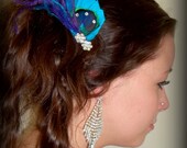 Peacock bridal fascinator hair accessory, wedding feather hair clip, green, turquoise, blue, purple, bridal hair clip