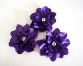 STORE CLOSING 3 Deep Purple Satin Flower clips  Handmade Wedding Party Prom Clutch