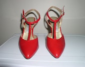 Vintage Womens Shoes / 1980s Red Hot Strappy High Heels by Sergio Zelcer Spanish Leather