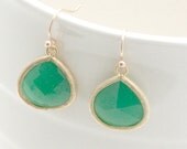 Vibrant Green Earrings, Gold Earrings, Bridal Jewelry, Friends Birthday