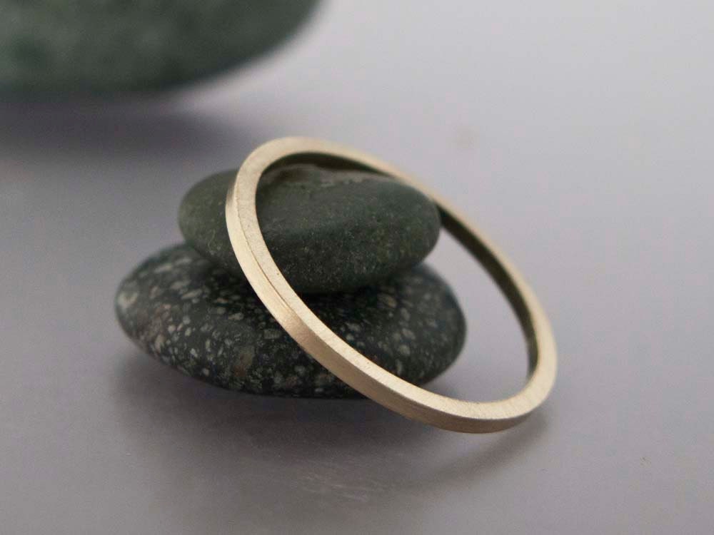 Square Gold Skinny Stacking Ring - Solid 14k Yellow Gold Wedding Band