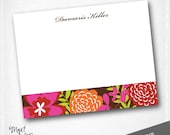DAMARIS - personalized flat notecard set / FLORAL FLOWER / 10 notecards & 10 envelopes