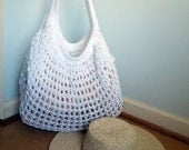Sale White Beach Bag - Crochet Knit - Market Tote -  Ready To Ship