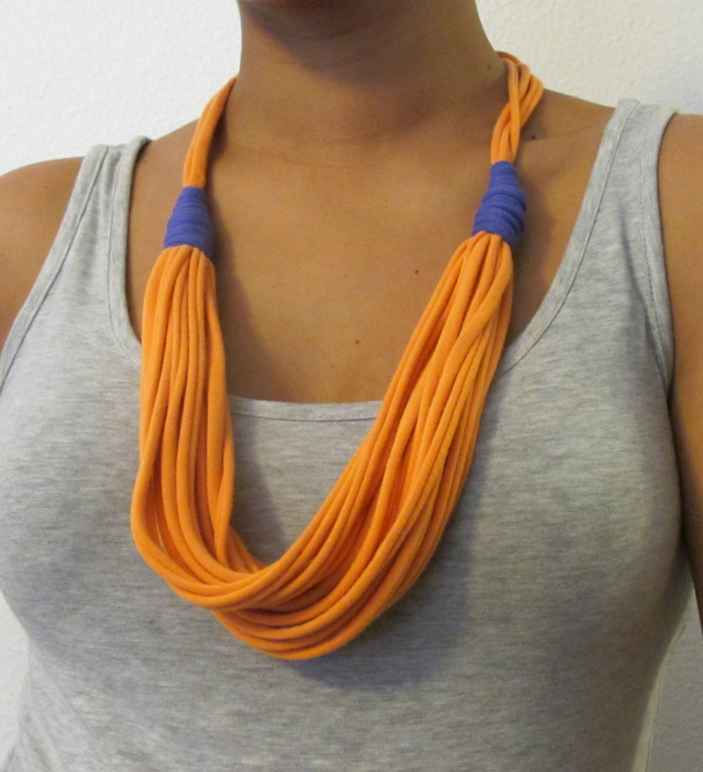 Orange T-Shirt Necklace - Orange and Purple Necklace - T-Shirt Jewelry - Fabric Accessory - Adjustable