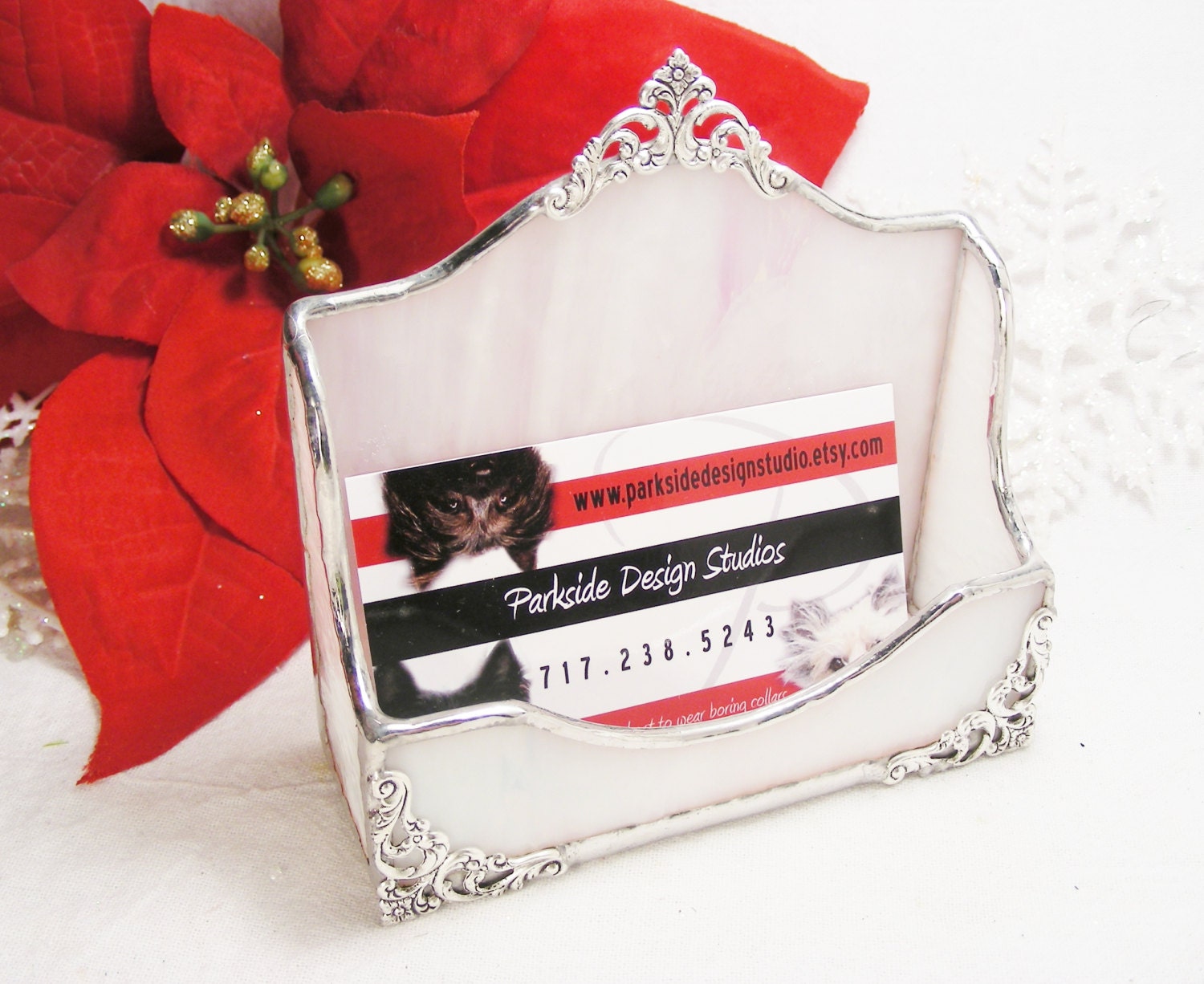 White Wispy  Business Card Holder
