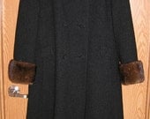 Vintage Wool Coat Mink Collar Cuffs Pristine
