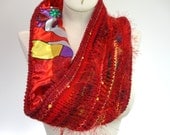 Scarf Knitted Cowl Red Wool Womans Lined Reversible