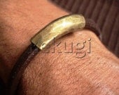 men brown leather hamered tube bracelet