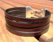 unisex women men  multi strap first quality Spanish dark brown leather bracelet silver clasp