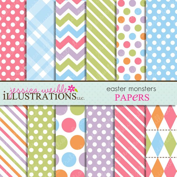 Easter Monsters Cute Digital Papers Backgrounds for Invitations, Card Design, Scrapbooking, and Web Design Il_570xn