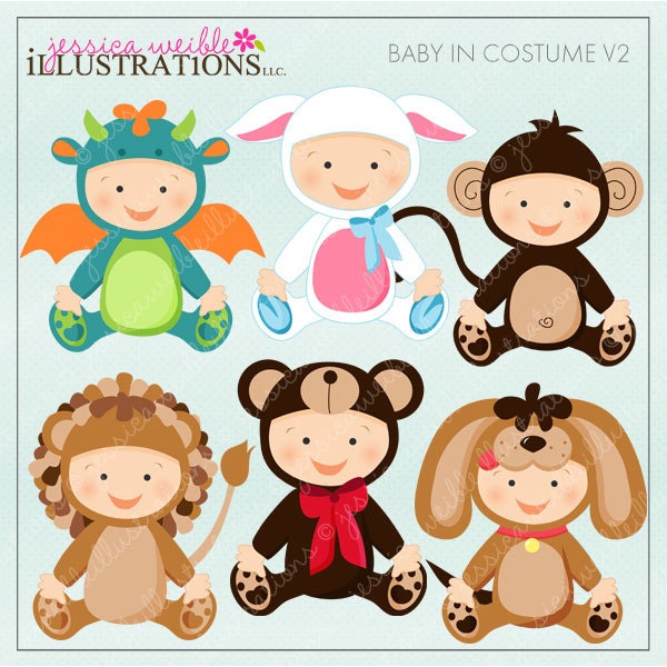Baby In Costume V2 Cute Digital Clipart for Card Design, Scrapbooking, and Web Design Il_570xn