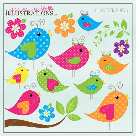 Chatter Birds Cute Digital Clipart for Card Design, Scrapbooking, and Web Design Il_570xn